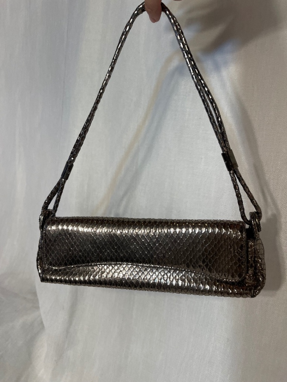 Stuart Weitzman Metallic Bronze Snakeskin Shoulder Bag